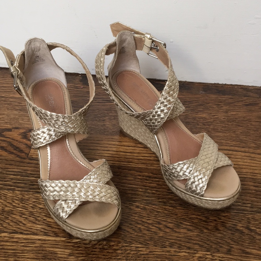 Sperry Gold Strap Wedges
